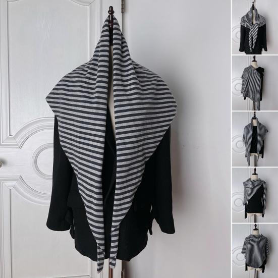 Women Knitted Shawl Wrap Scarf Striped Design Soft Imitation Wool Cashmere Cape Cardigan Shawl Coat Blanket
