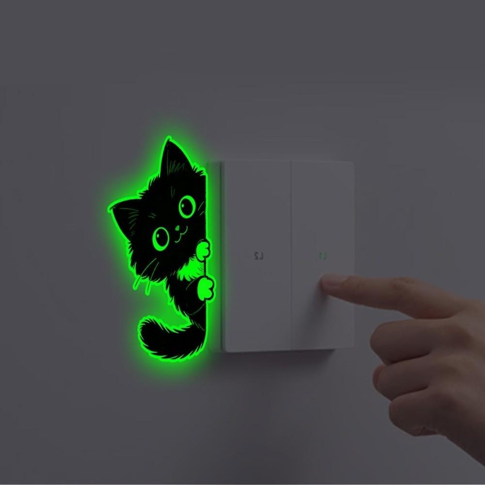 Self-Adhesive Luminous Cat Wall Decals PVC Cat Switch Stickers Glowing Cat Stickers Living Room