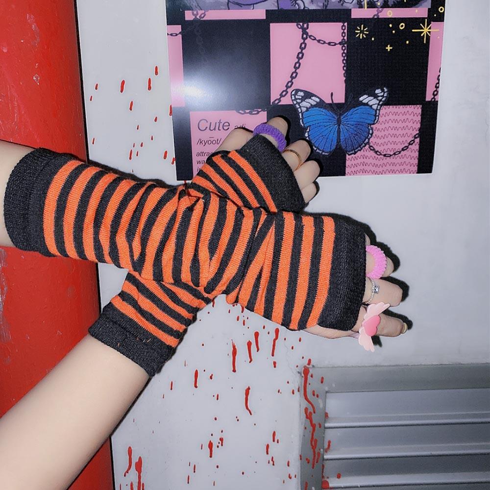 Y2K Лолита Женские Девушки Полосатые Перчатки Варежки Вязаные Длинные Полосатые Без Пальцев JK Перчатки Локоть Митенки Вечеринка Лолита Аксессуары
