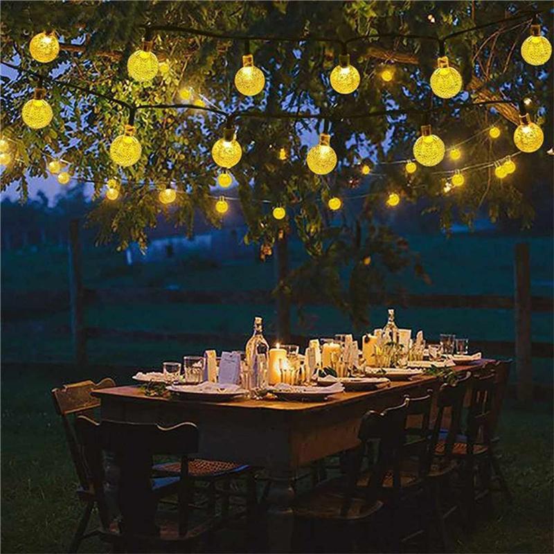 5M 20 LEDS IP65 Solar Crystal Globe Balls Light 8 Modes Motion Sensor Rechargeable Outdoor Waterproof Patio Garden Wedding Yard