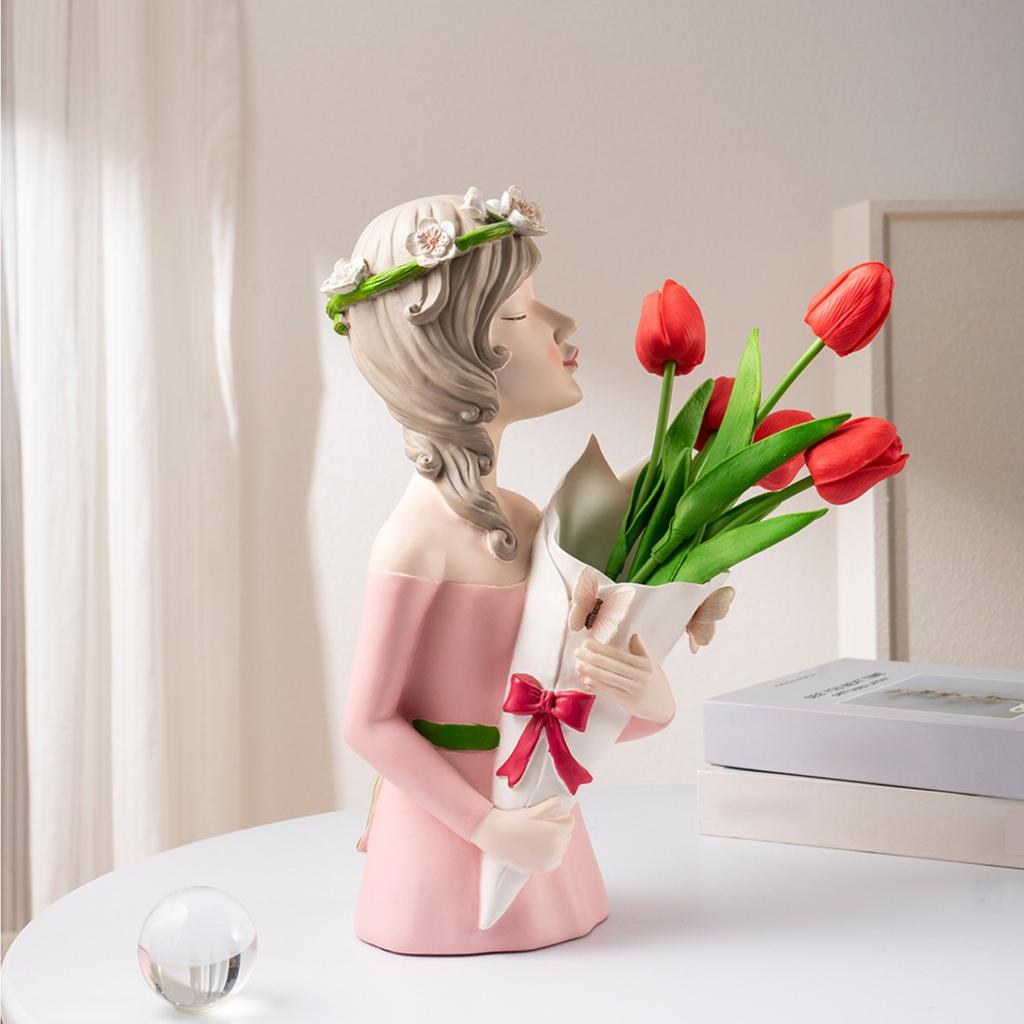 Цветочная композиция для девочек, декоративные вазы, украшения, настольные изделия из смолы для гостиной