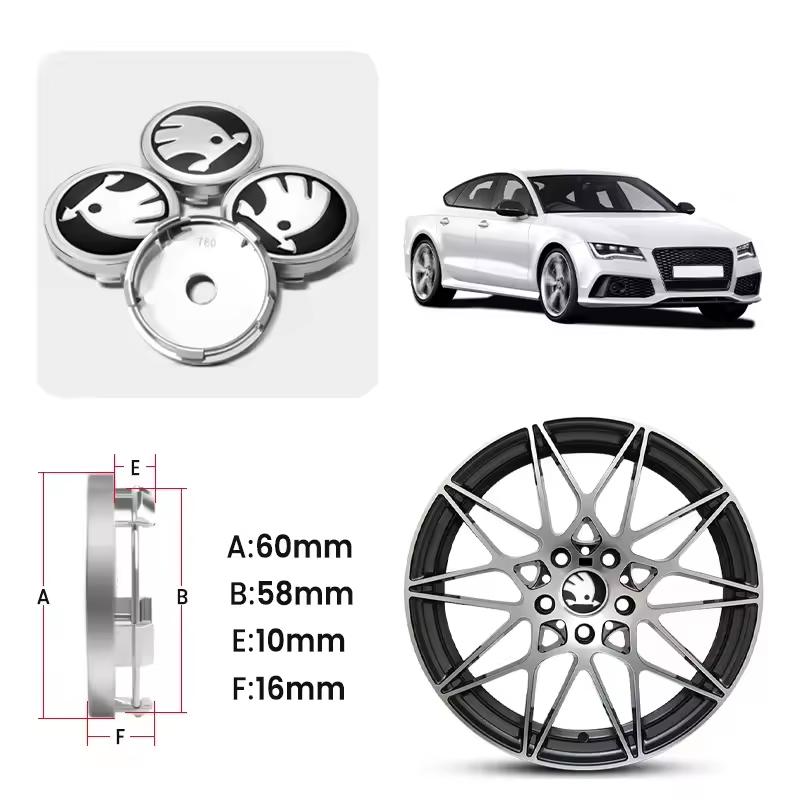 JIYQ3 4PCS 60mm Car Styling Wheel Center Hub Caps Rim Cover Badge Emblem For Skoda Octavia Fabia Rapid Superb Kodiaq Scala Karoq VRS
