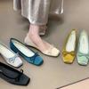 2025 New Flat Ballet Shoes Grandma Shoes Sweet Style Bow Square Head Shallow Mouth One Pedal Single Shoes Women
