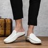 Fashion Half Drag Loafers Men Casual Leather Driving Shoes Classic Mesh Summer Slippers Breathable Light Leisure Walk Flats