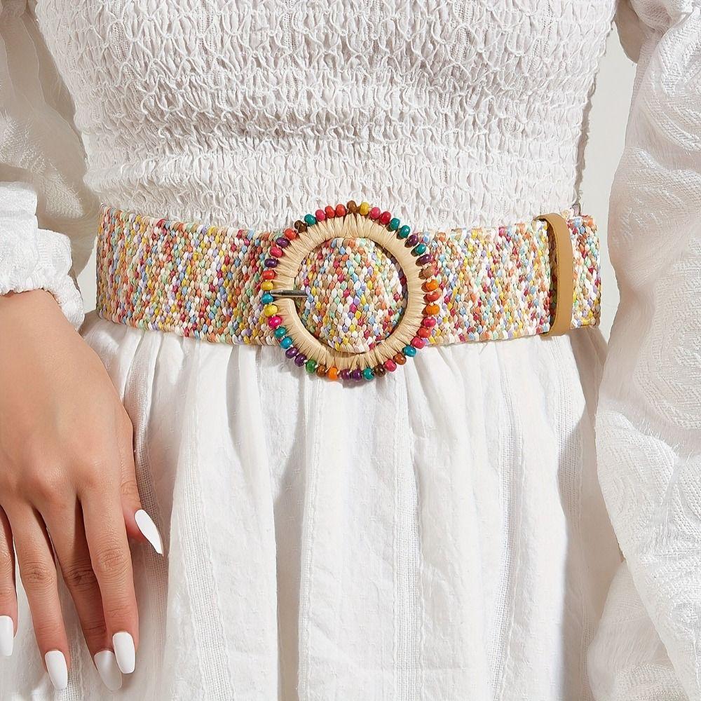 Woven Boho Straw Weave Belt Retro Ethnic Style Waistband Punk Bohemian Style Belt Jeans Decorative