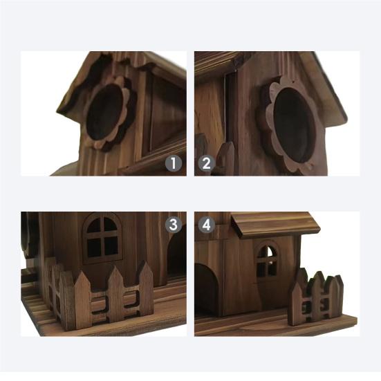 Bird House for Outside Wooden Birdhouse with Perch Platform Four-Hole Rustic Bird House Fits Bluebirds Canaries Cardinals for Garden Backyard