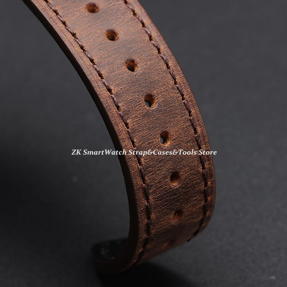 Vintage Stitching Leather Straps Universal Retro Brown Gray Cowhide Watch Band Soft Quick Release 18/19/20/21/22/24mm Bracelets