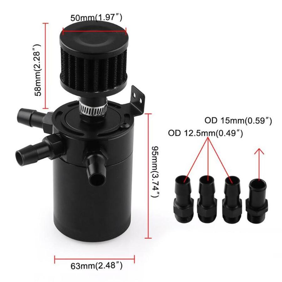 Universal 3-Port Baffled Oil Catch Can Tank Reservoir Oil Separator with Filter