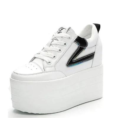 Модные Новые 12СМ Натуральная Кожа Платформа Танкетка Массивные Кроссовки Скрытые Каблуки Повседневные Дышащие Весна Осень Высокий Бренд Вулканизированная Обувь