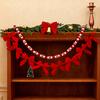 Christmas Velvet Bow Garland Decoration Pre-Strung Red White Ball Ornament Home Office Living Room Bedroom Tree Mantel Fireplace Shelf