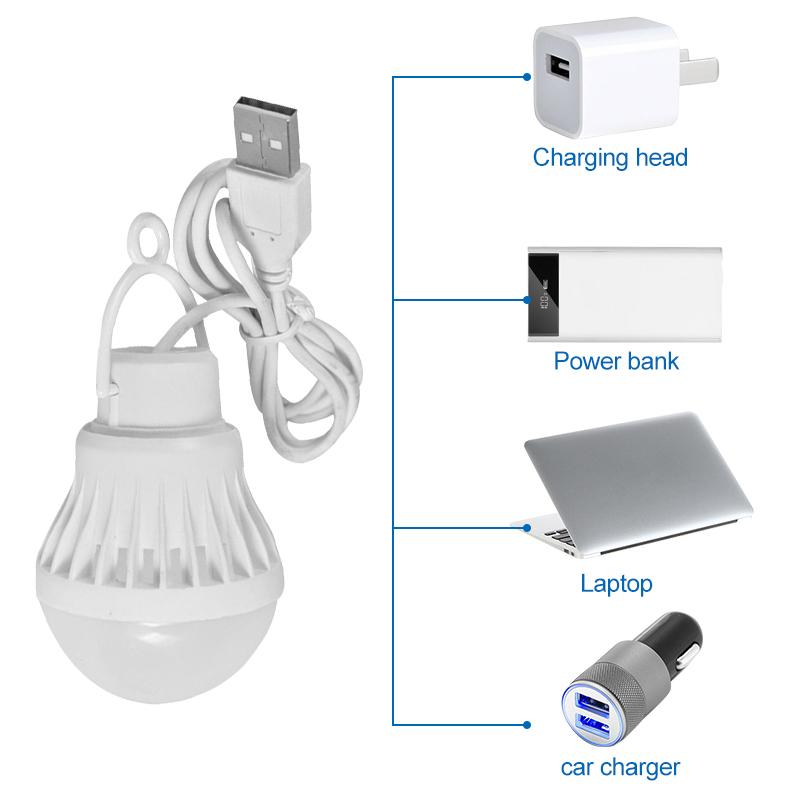 USB LED Light Bulb Portable Camping Light Mini Light Bulb 5V Power Book Light Student Study Table Lamp Outdoor Fishing Lighting
