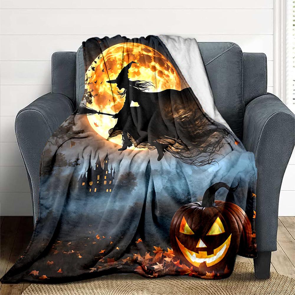 1pc Halloween Witch Print Blanket   Lightweight Flannel Throw Blanket For Sofa, Bed, Living Room, Office, Outdoor Travel, Camping
