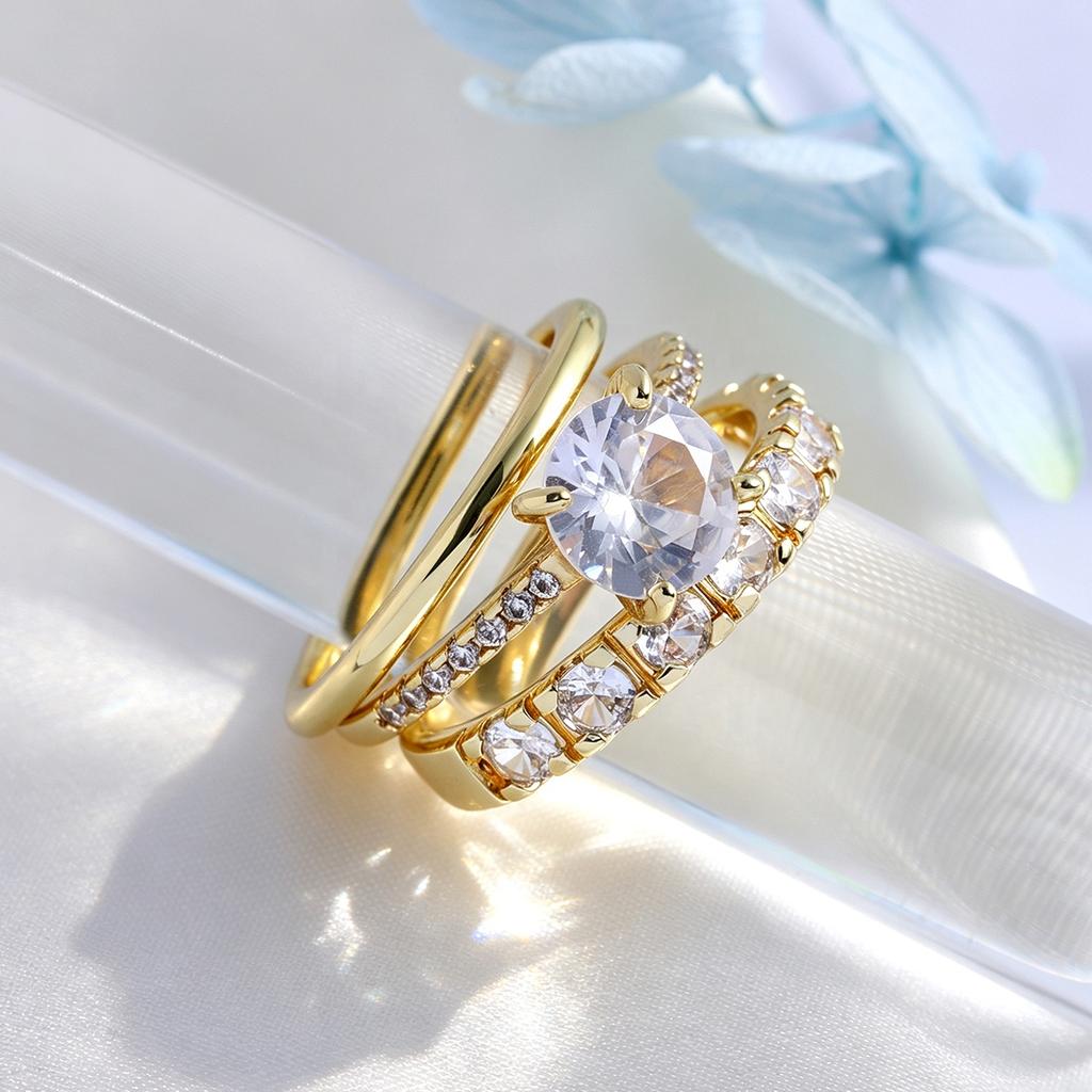 3 Pieces Elegant Zircon Ring Set Wedding Party Matching Finger Ring Luxury Women Fashion Jewelry