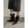 Pointed Heel Temperament Suede Piled Boots Women'S Rivets Korean Thin Boots Retro Western Boots