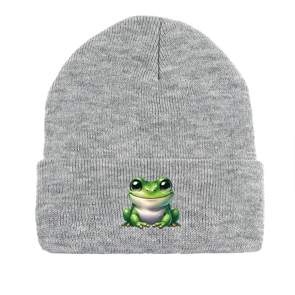 Smiling Frog Warm Knitted Hat Beanie, Woman Cap Cuff Winter Trendy Headwear Knit Cap Beanie