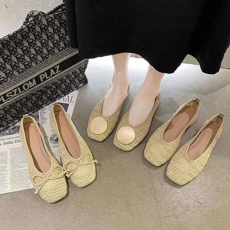 Мода Мода Кожа Повседневная Женская Обувь Балетки Плоские Абрикосовые Женские Туфли Каваи Милые Квадратный Носок С Бантом Туфли Молодежные Оптовые