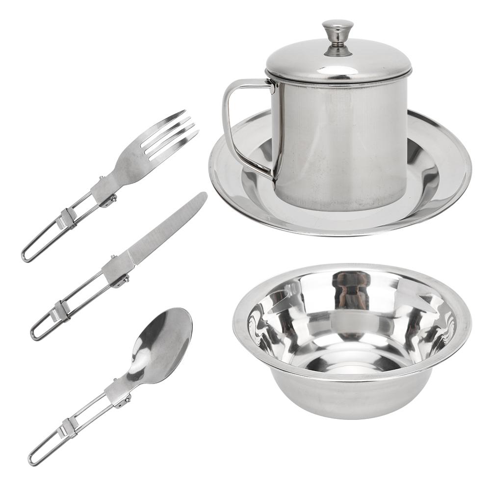 Набор столовых приборов из нержавеющей стали для отдыха на природе, портативная одноместная посуда для кемпинга, пикника, походов