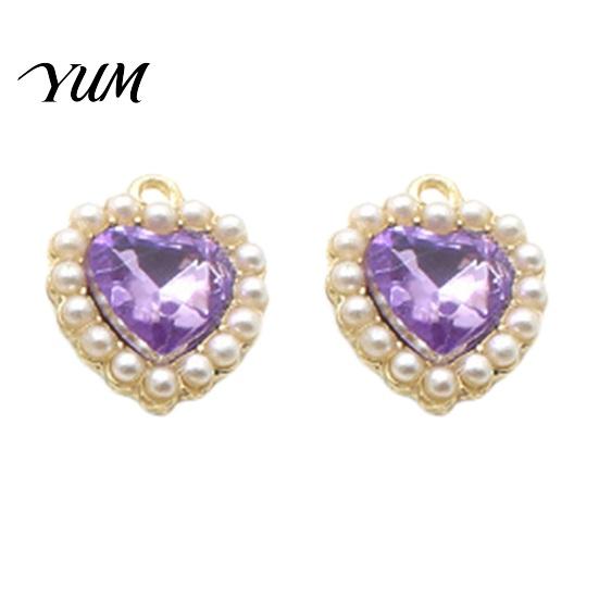 Decorative Charms for Bags 2Pcs Heart Rhinestone Charms, Alloy Faux Pearl 21x18mm DIY Crafts Dangle Pendants Jewelry Making Earrings Bracelets