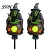Halloween Lawn Ornaments Solar Witch Cauldron Garden Stake Light, Waterproof Resin Glowing Cute Gifts Figurine Statue, Spooky Outdoor Pathway Lamp for