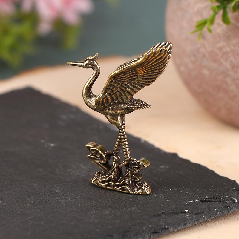 1Pc Brass Crane Figurines Miniatures Desktop Ornaments Living Room Decoration