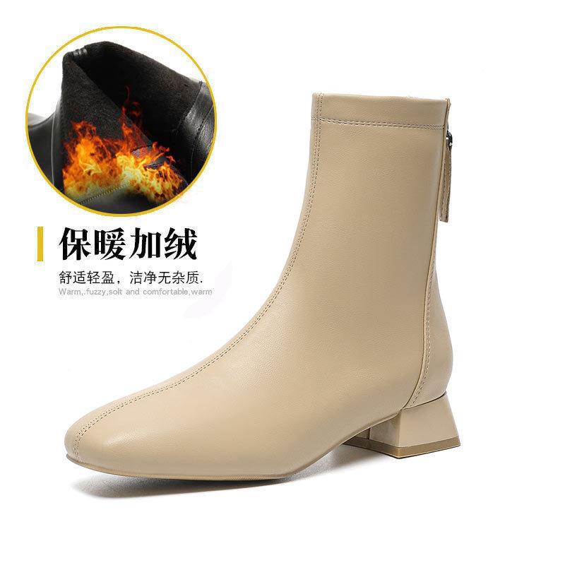 Французские маленькие короткие ботинки женские весенне-осенние одинарные ботинки 2024 новые на низком каблуке средней высоты темпераментный квадратный носок толстый каблук тонкие ботинки