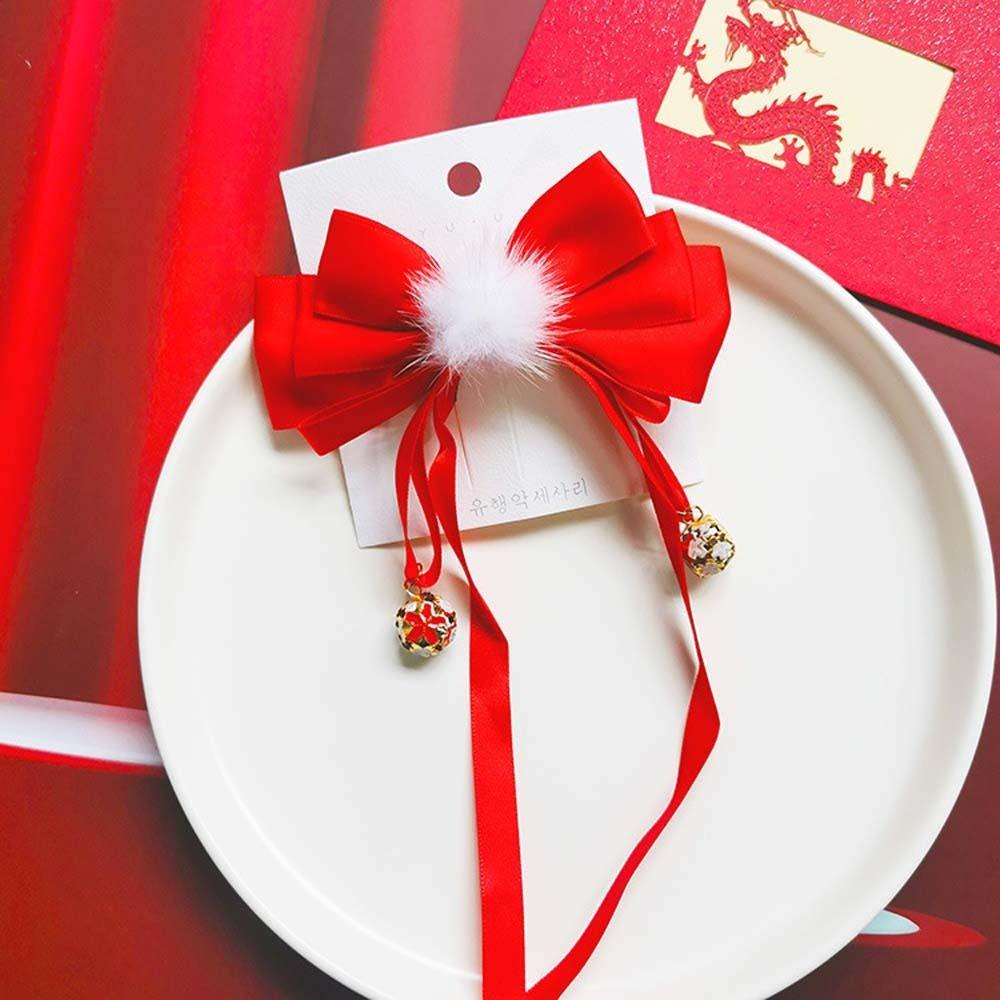 Plush Hair Grip Bowknot Chinese New Year Hairpins Bow Hair Hoop Hair Rope Kids Chinese Hair Clips