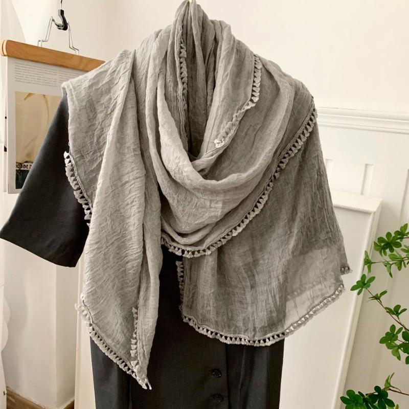 Cotton and Linen Scarf Atmosphere New Retro Linen Literary and Fresh Thin Monochrome Scarf Shawl