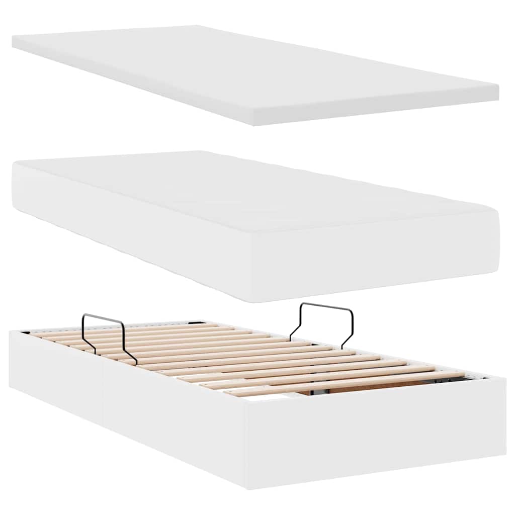 Storage Bed with LED Lights Pure White 100 x 200 cm Faux Leather