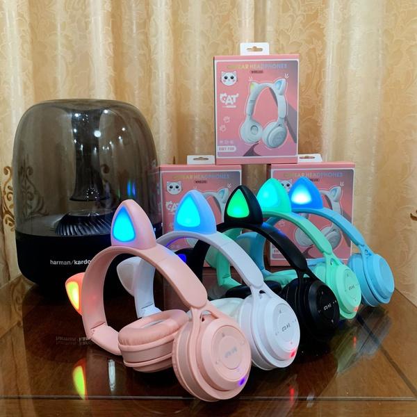Мигающие светодиодные кошачьи уши, беспроводные наушники, Bluetooth-наушники с микрофоном TF FM, стерео музыкальная гарнитура для девочек, телефонные наушники, подарок