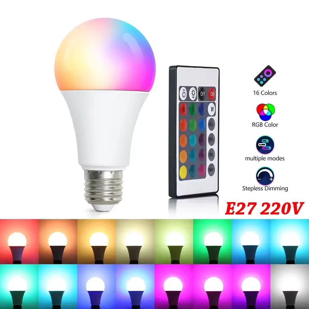 16 цветов RGB лампа светодиодная многоцветная лампа E27 цоколь 220 В бытовое освещение с регулируемой яркостью 24 клавиши дистанционного управления атмосфера неоновый свет