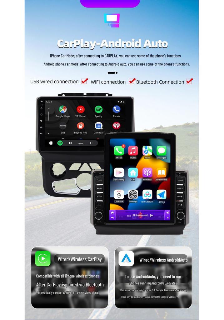 Совместимая 13-19 Dodge Ram Android Навигационная система с большим экраном и встроенной камерой заднего вида