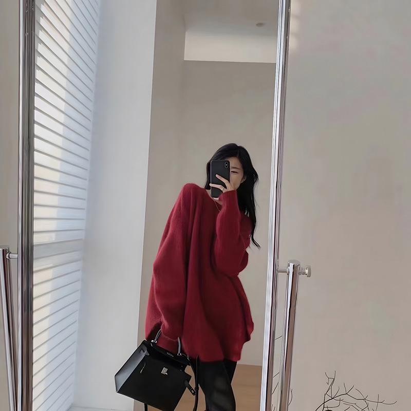 2025 Women's Loose Mid-Length Knit Sweater - Autumn/Winter Korean Style