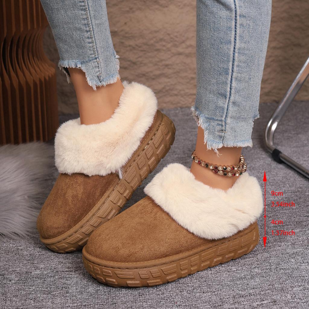 Thick-soled Snow Boots for Women's 2025 Winter New Piled and Thickened Warm Large Cotton Shoes with Integrated Leather and Fur Bread and Wool Shoes