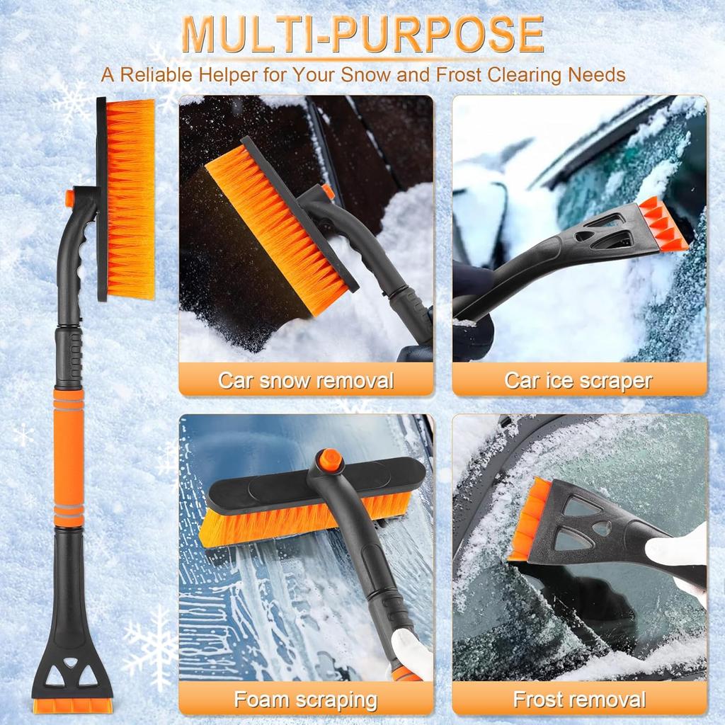 LivTee 32" Extendable Ice Scraper & Snow Brush For Car Windshield, 360° Rotating Snow Removal Tool For Cars, Trucks & SUVs, Automotive Winter