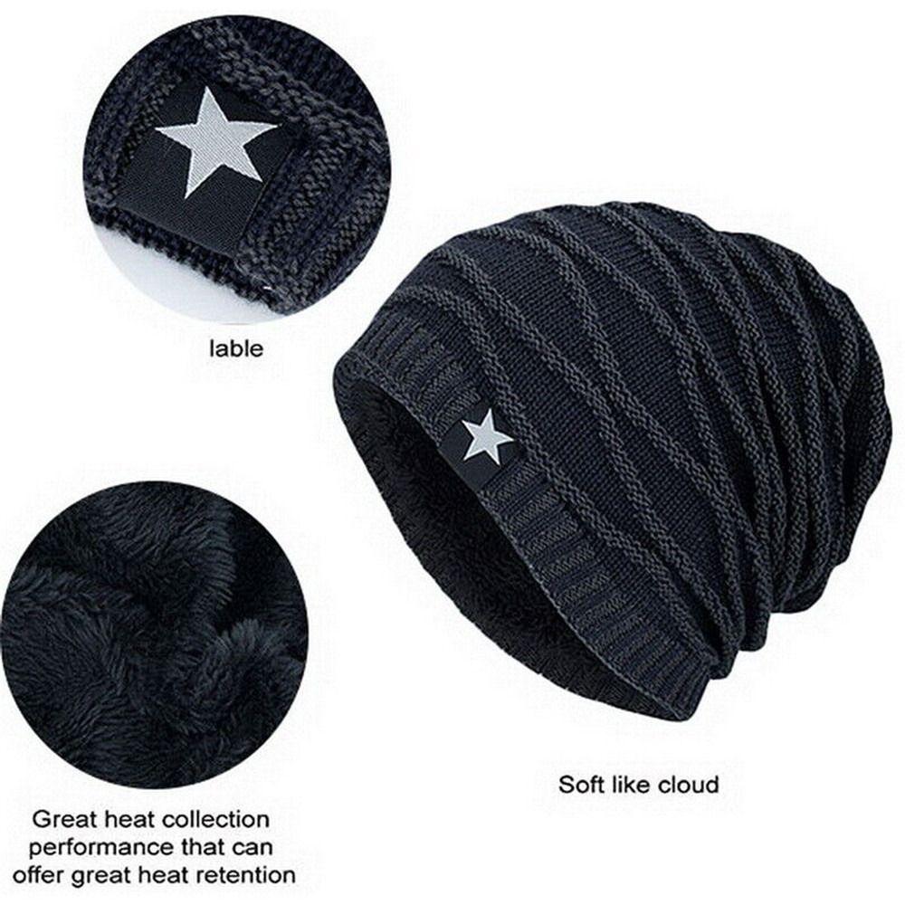 Men Women Fleece Lined Warm Thermal Ski Cap Beanie Hat Knitted Cap Skullies Hat