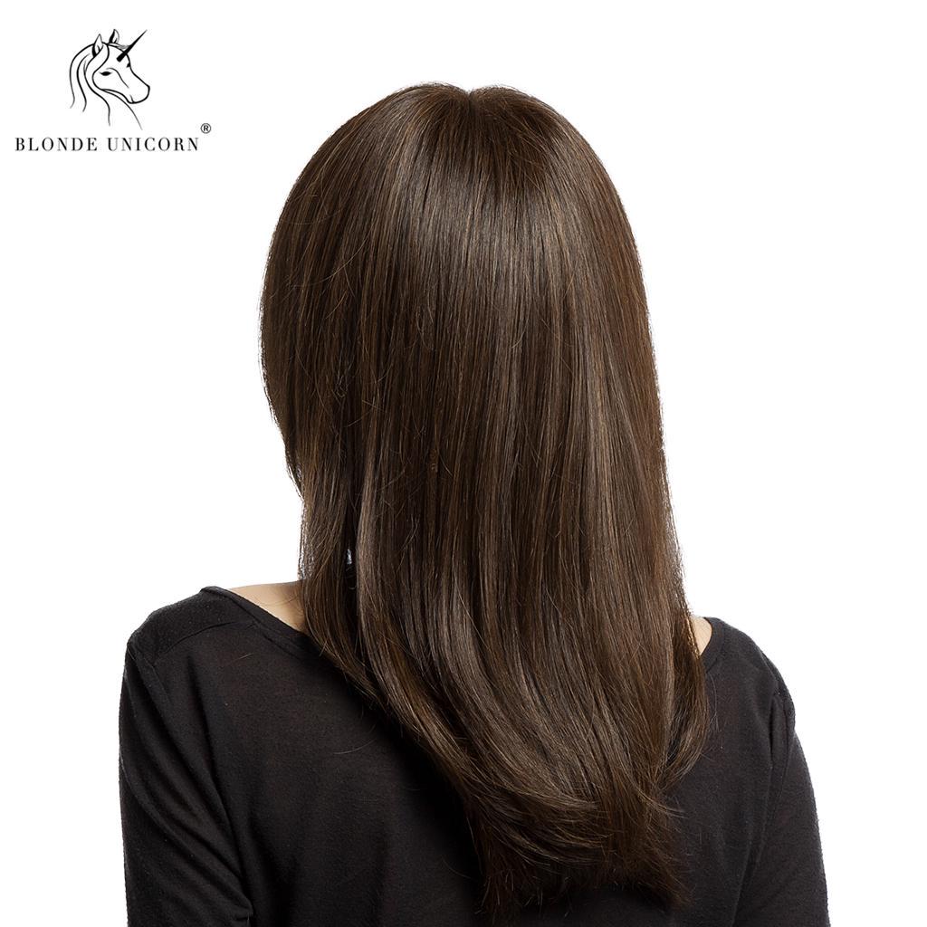 BLONDE UNICORN 20-дюймовые средние темно-коричневые прямые синтетические парики с челкой для белых и черных женщин, косплей, ежедневный парик из натуральных волос