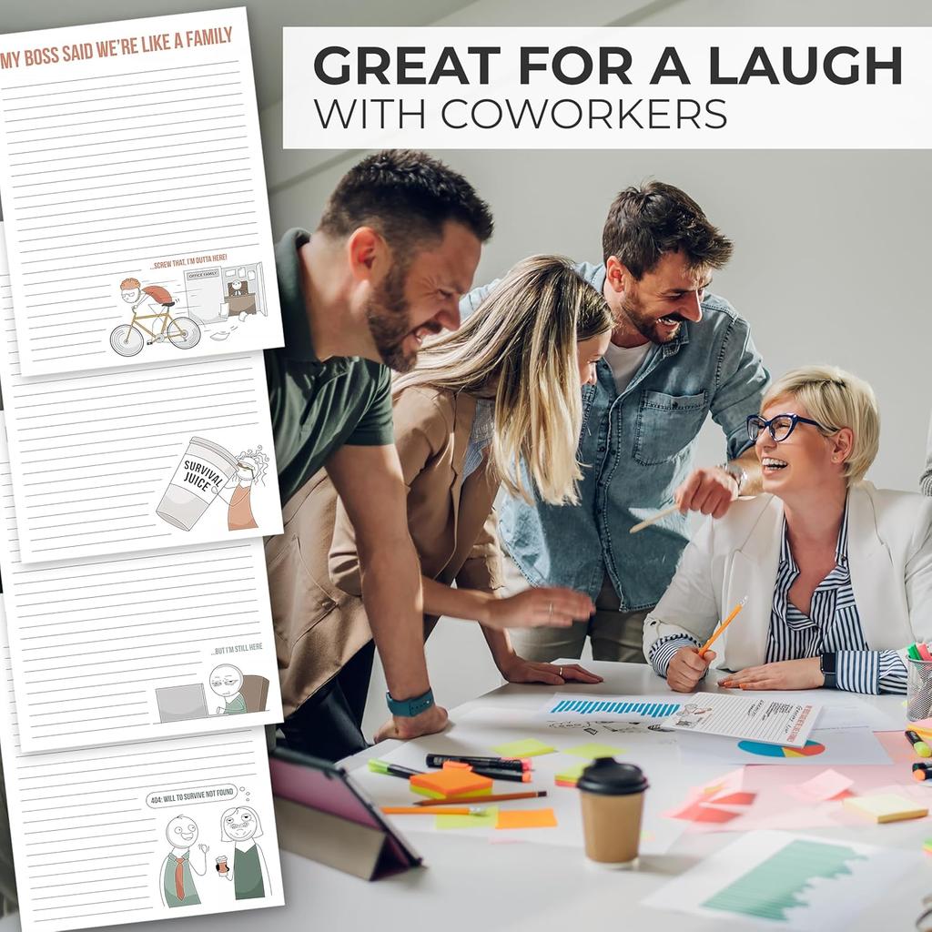 ZICOTO Super Funny Notepads - Hilarious Office Gift for Your Women Coworkers - Set of 4 Office Supplies Memo Pads w/ 4 Assorted Designs, 50 Sheets