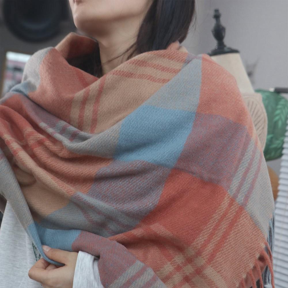 Long Tessel Plaid Wool Scarf Thicken Men Scarf Simple Winter Cashmere Scarf Female