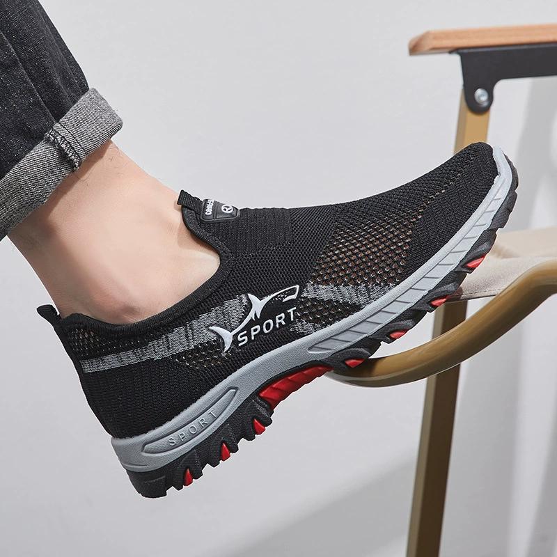 Мужские дышащие сетчатые кроссовки, спортивная обувь без застежек, однотонный тканевый верх, резиновая подошва, круглый носок, низкий верх, повседневный спортивный стиль для весны/лета
