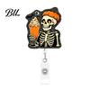 Decorative Badge Reel Halloween Retractable Reel, Skeleton And Pumpkin Design, Acrylic ID Card Funny Gift Holder with Sturdy Metal Clip for
