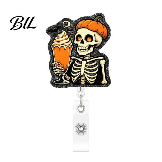 Decorative Badge Reel Halloween Retractable Reel, Skeleton And Pumpkin Design, Acrylic ID Card Funny Gift Holder with Sturdy Metal Clip for