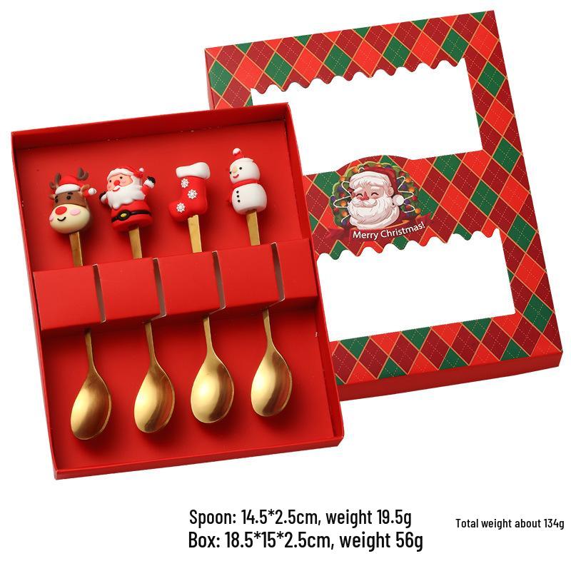 Креативный набор столовых приборов из нержавеющей стали «Рождественская елка и олень»: Ложка вилка