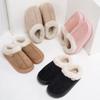 Memory Foam Fuzzy Slippers for Women Platform EVA Sole Warm Faux Fur Lined Suede Short Ankle Boots House Slippers for Woman Anti-Slip Boot