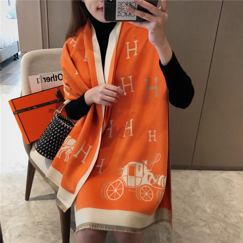 Classic Fashion Letter Thousand Birds Grid Imitation Cashmere Scarf Women's Winter Thickened Double Sided Air Conditioning Shawl Scarf Women's