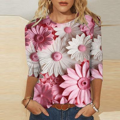 Женские футболки с круглым вырезом, 3D-принтом красивого цветочного узора, модные, повседневные, с длинным рукавом
