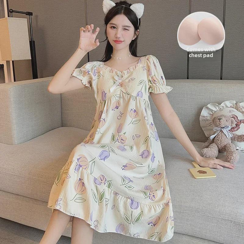 Женская ночная рубашка Cloud Cotton с нагрудной подкладкой - летняя, средней/длинной длины для больших размеров