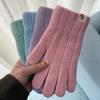 Теплые перчатки для пар на осень и зиму однотонные простые и универсальные шерстяные вязаные с начесом утолщенные с пятью пальцами