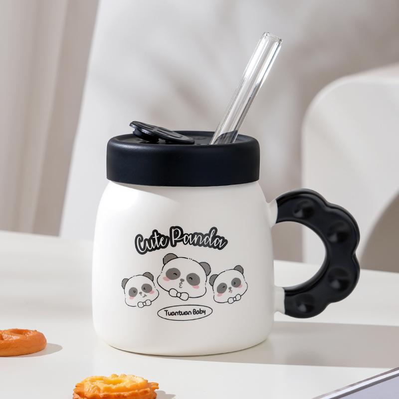 Чашка с соломенной крышкой, мультяшный домашний набор, керамическая чашка, милый маленький медведь, открывающаяся подарочная кружка, высокий внешний вид