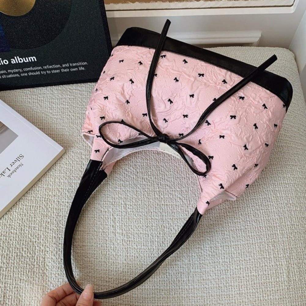 Simple Style Sweet Shoulder Bag Portable Contrast Handbags Gift Bowknot Underarm Bag Daily Use