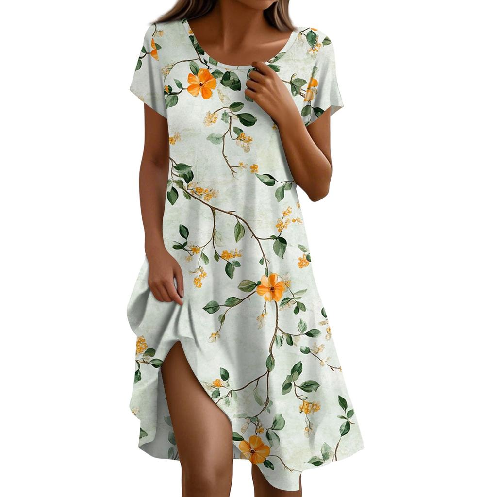 Платье в стиле бохо с коротким рукавом для женщин, повседневное, свободного кроя, летнее, сарафан с цветочным принтом и карманами